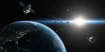 Futuristic satellites orbiting Earth, representing advanced space defense and national security priorities.