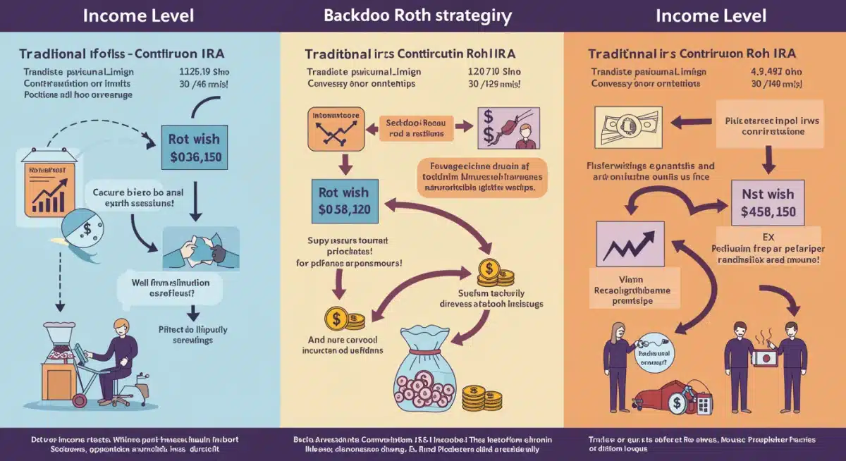 Infographic detailing Roth IRA contribution strategies for various income levels.