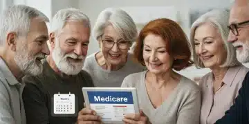Seniors reviewing 2025 Medicare enrollment options on a tablet