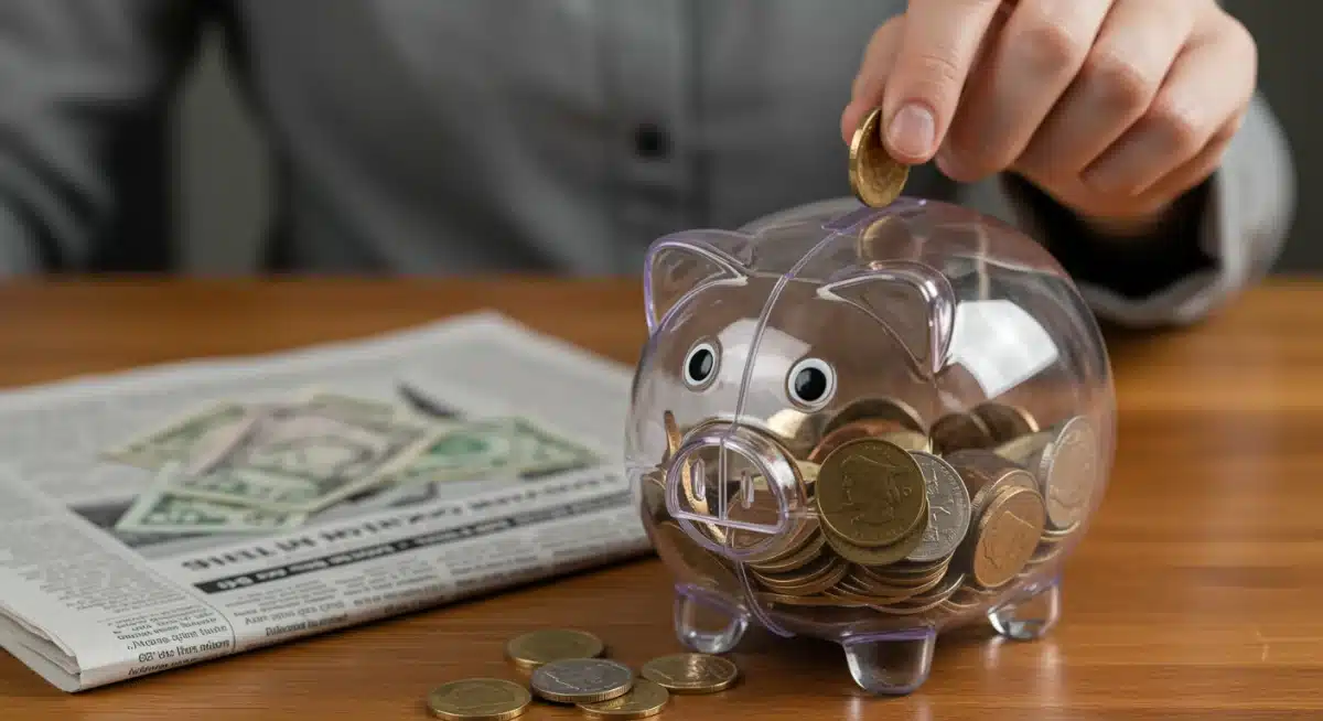 Hand depositing coin into piggy bank, representing consistent savings and wealth accumulation.