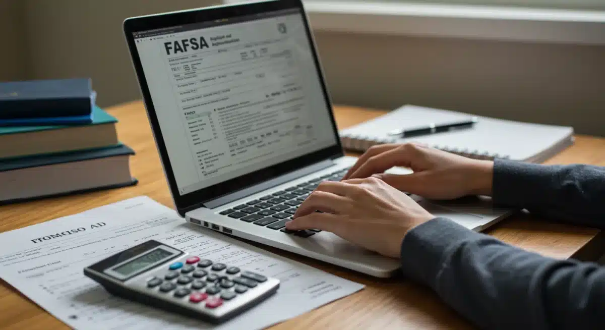 Student completing FAFSA application on laptop