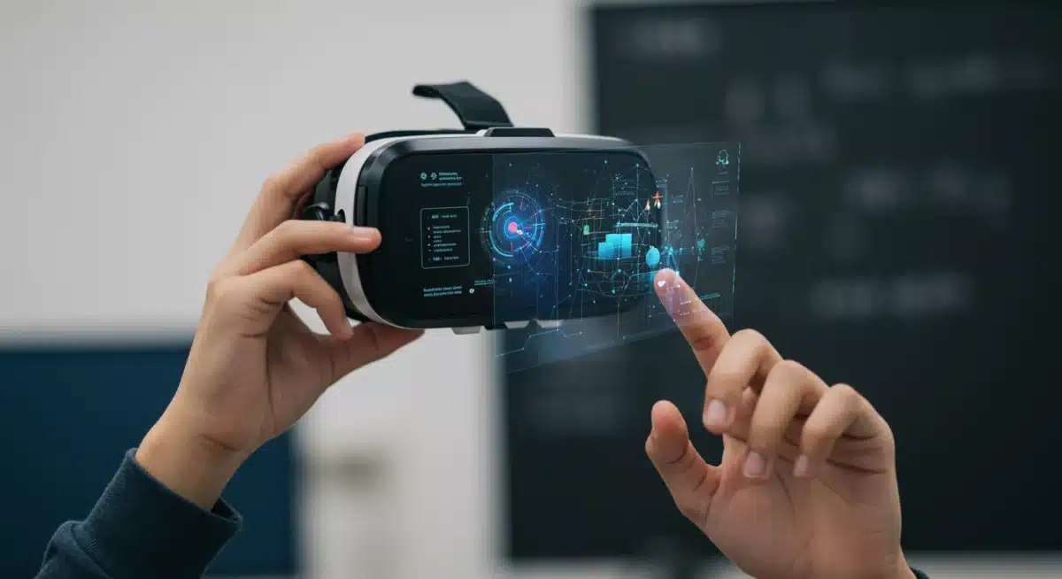 Student immersed in a virtual reality learning simulation