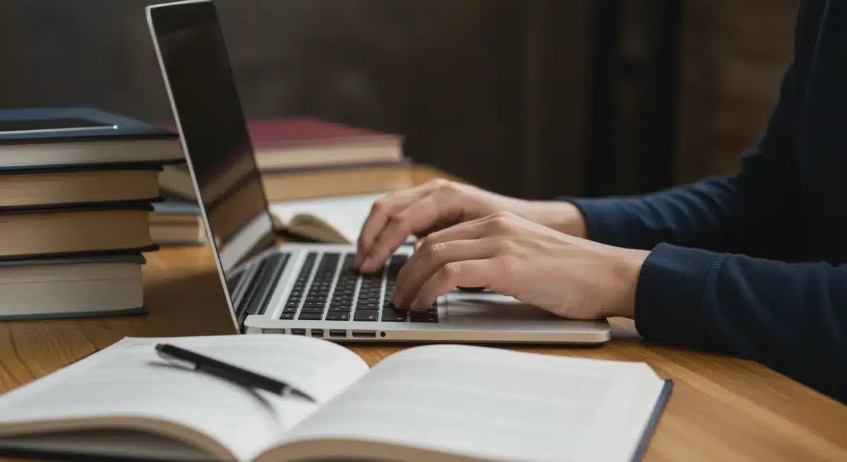 Student meticulously preparing a graduate school application on a laptop.