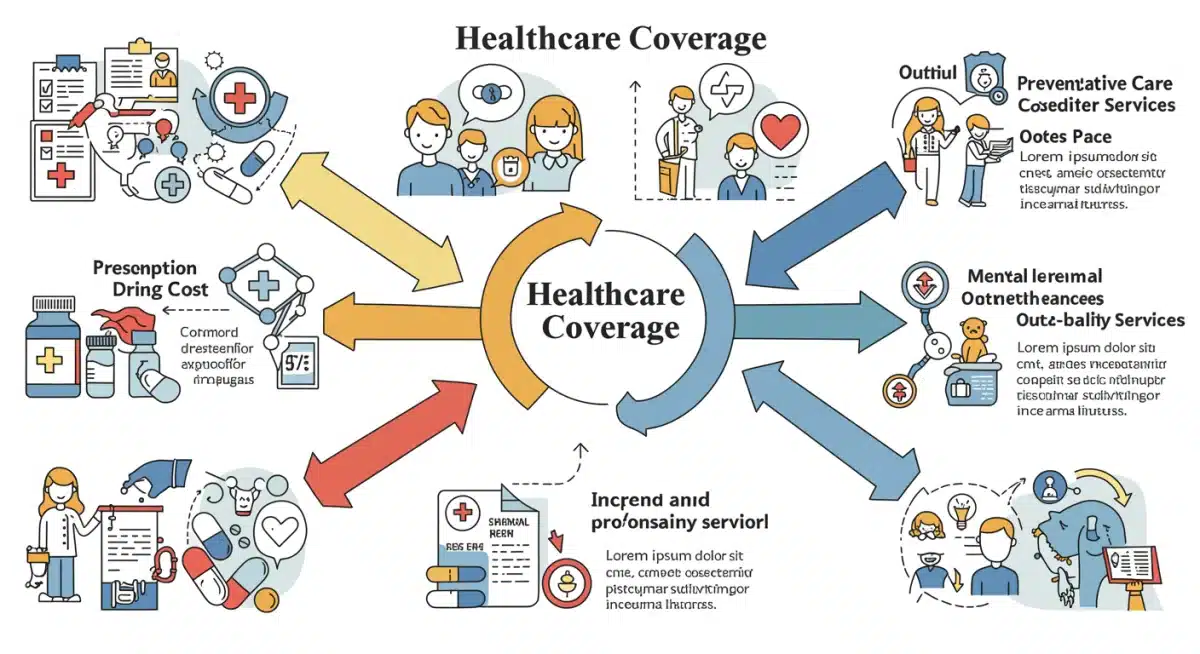 Infographic detailing healthcare coverage improvements and cost reduction strategies.