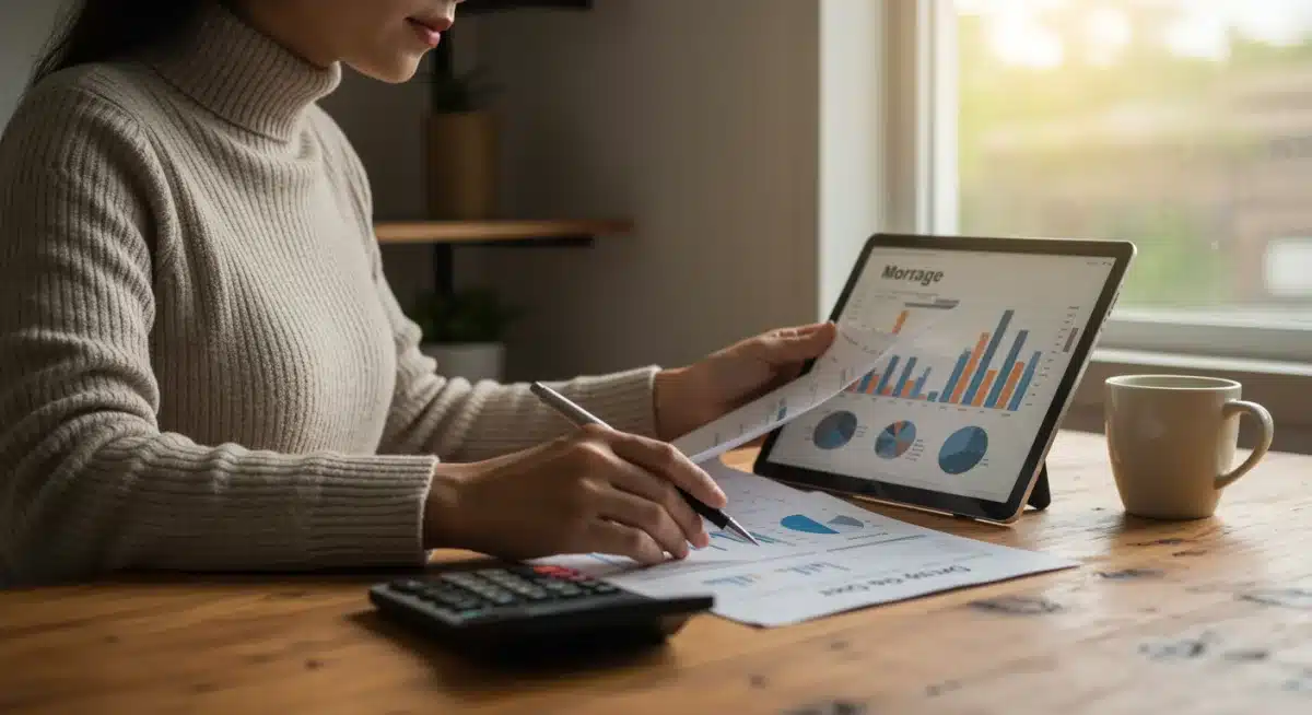 Woman reviewing mortgage documents and financial projections