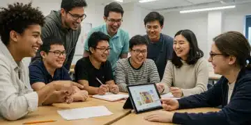 Diverse students and educator in an inclusive classroom setting