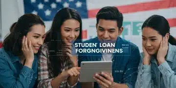 Students reviewing student loan forgiveness eligibility on a tablet