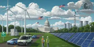 Wind turbines and solar panels symbolizing a $100 billion US green energy investment