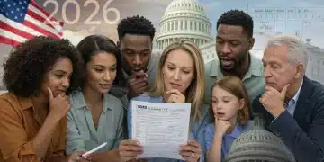 Families reviewing tax documents and financial charts with a faint US Capitol background, representing tax reform impact.