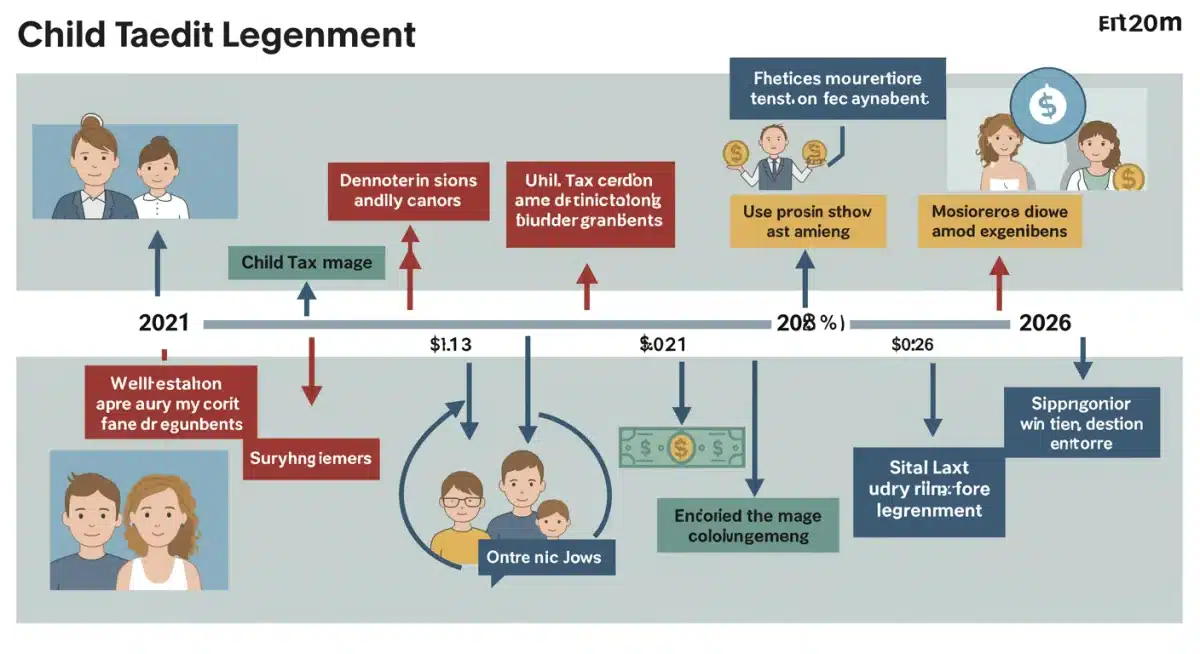 Timeline illustrating the evolution and changes in Child Tax Credit legislation from 2021 to 2026.