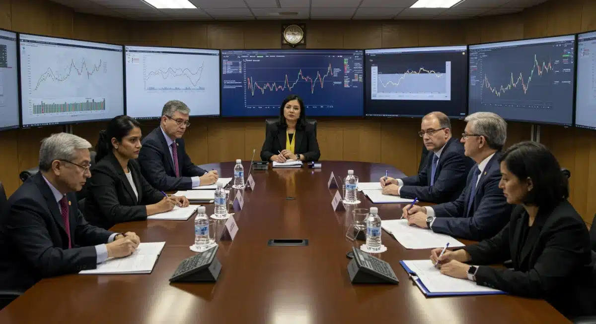 Central bank officials discussing monetary policy and interest rates