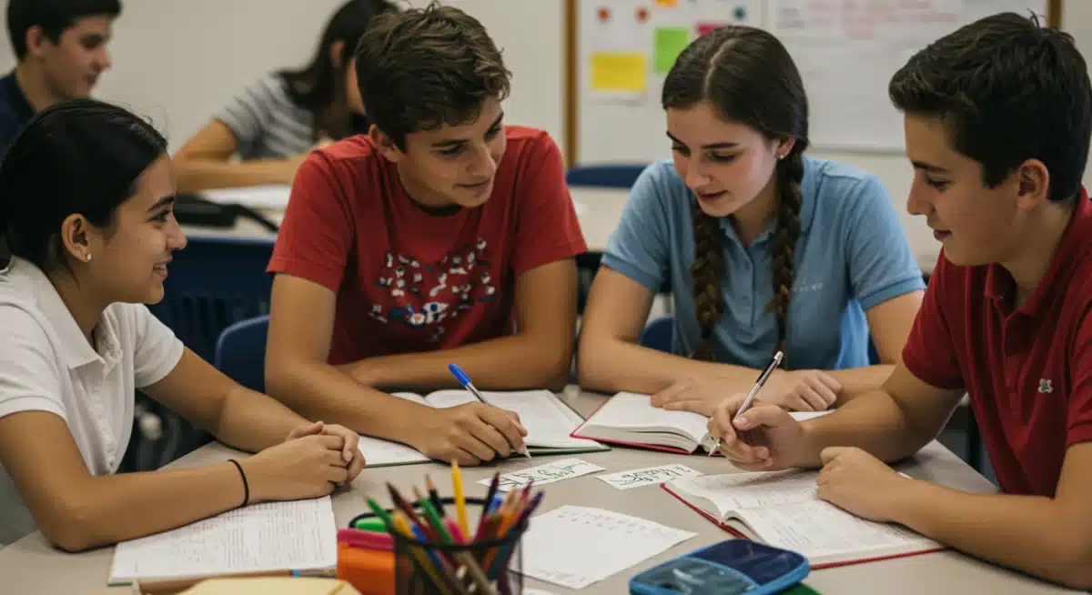 Diverse students collaborating on a project, showcasing personalized learning.