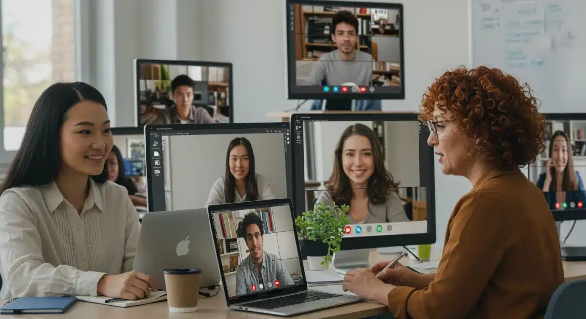 Diverse students in a virtual classroom demonstrating quality online learning.