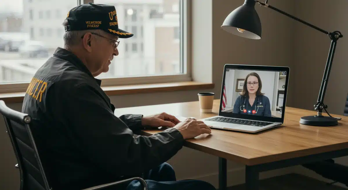 Veteran participating in a virtual consultation with a VA representative.