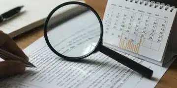 Detailed tax document with magnifying glass and 2026 calendar, symbolizing complex tax code review.
