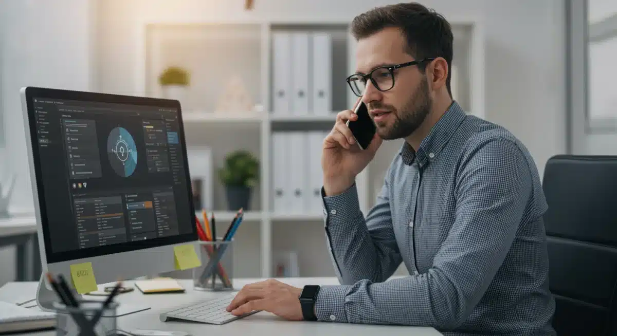 Small business owner discussing regulatory compliance with an expert over the phone