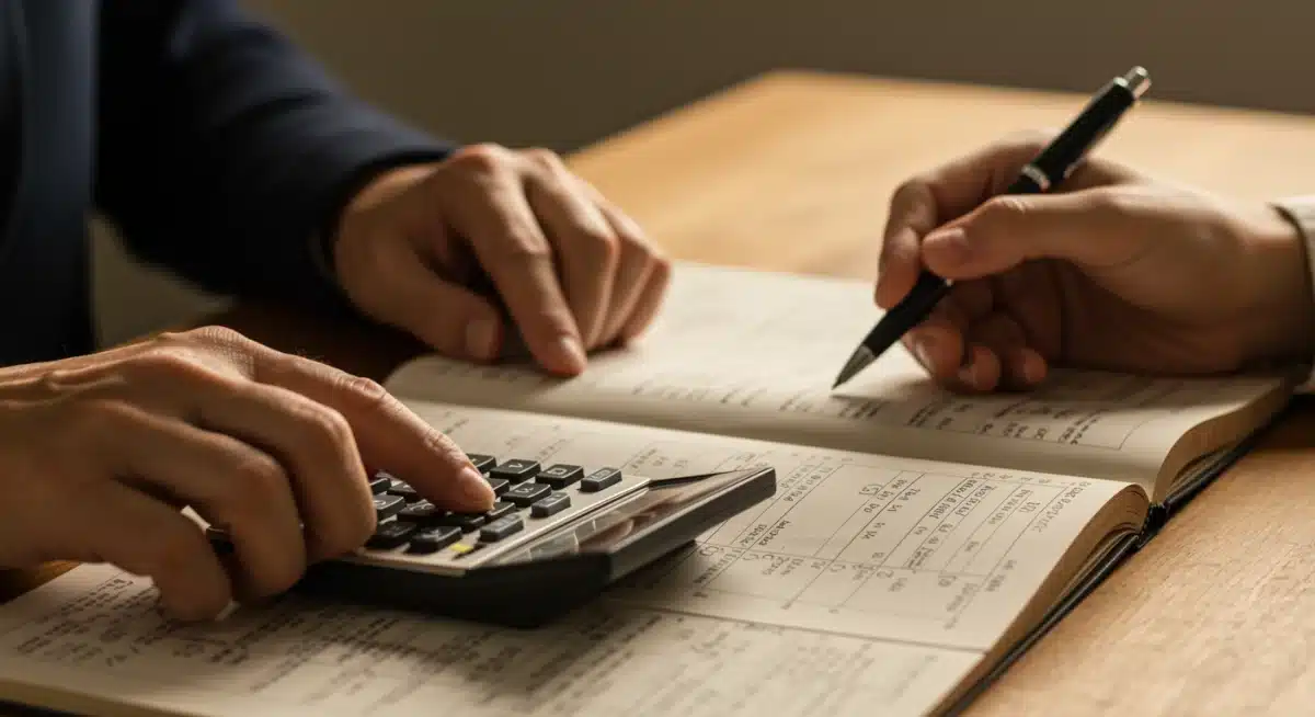 Hands calculating and reviewing financial documents for retirement planning