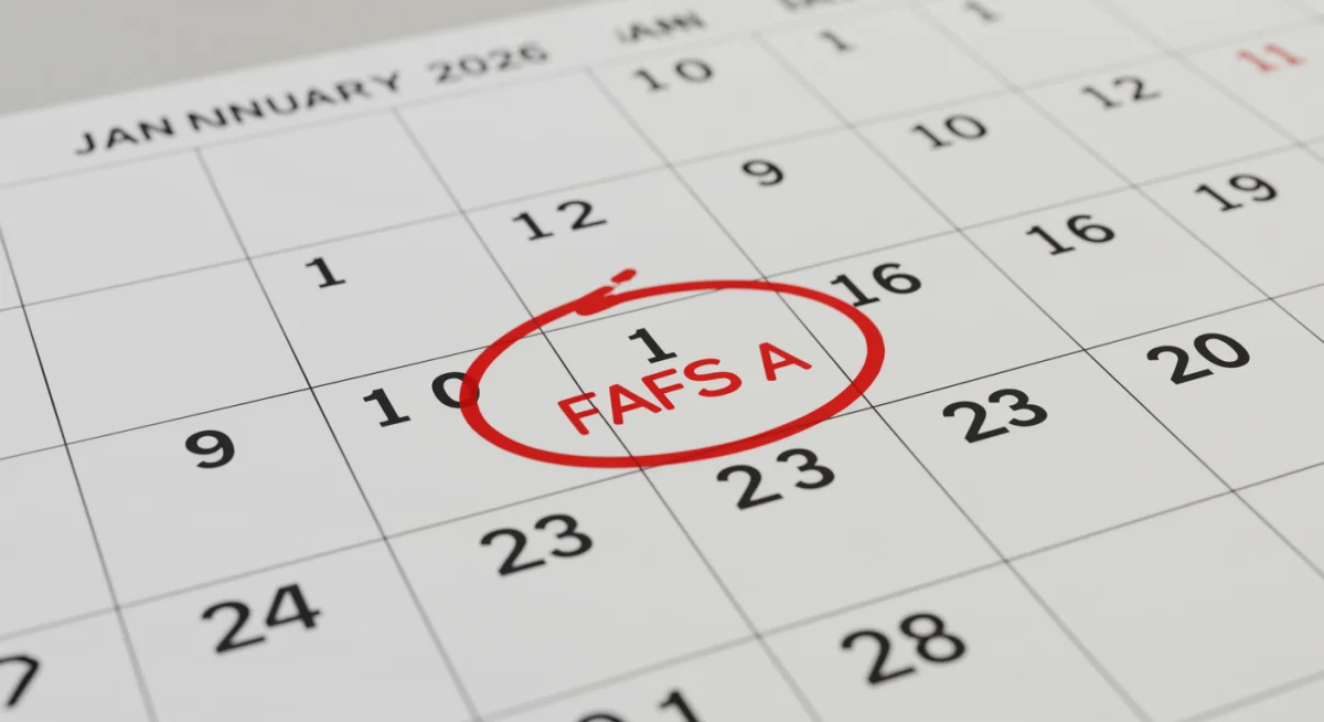 Calendar highlighting January 1st as the FAFSA application opening date.