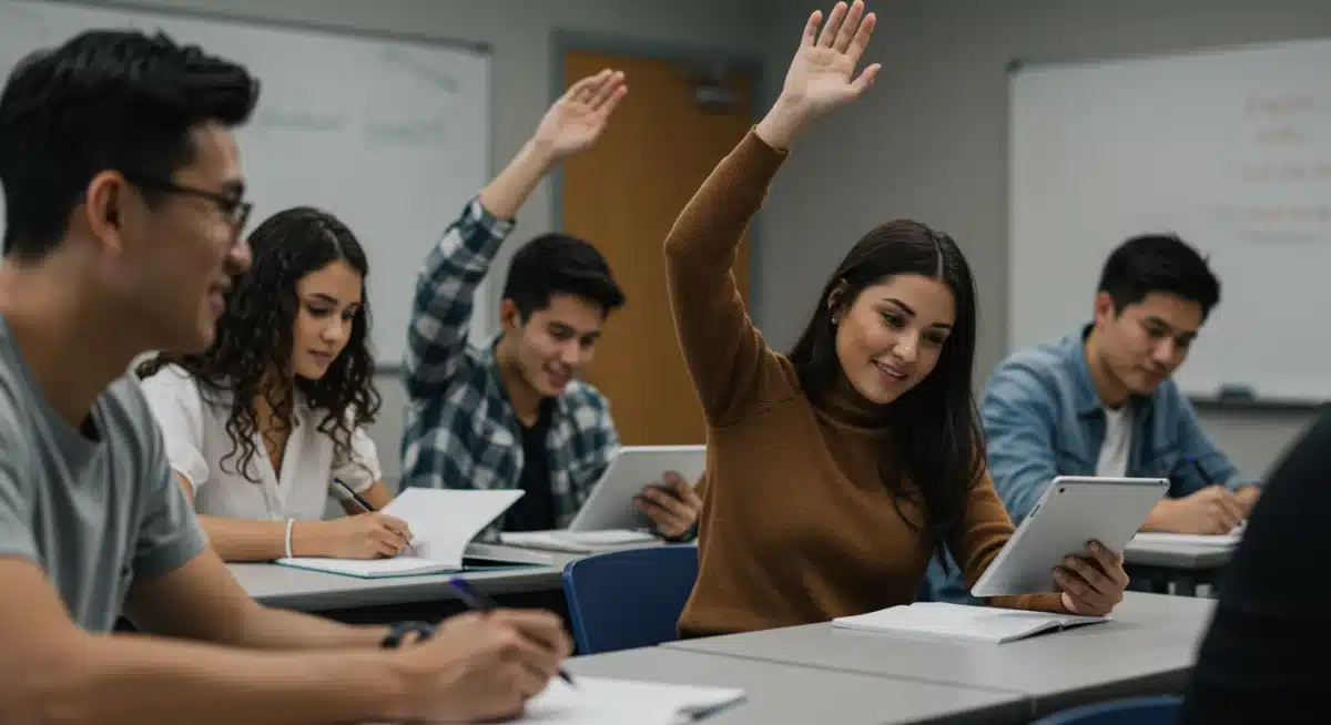 Diverse students learning in a university classroom.
