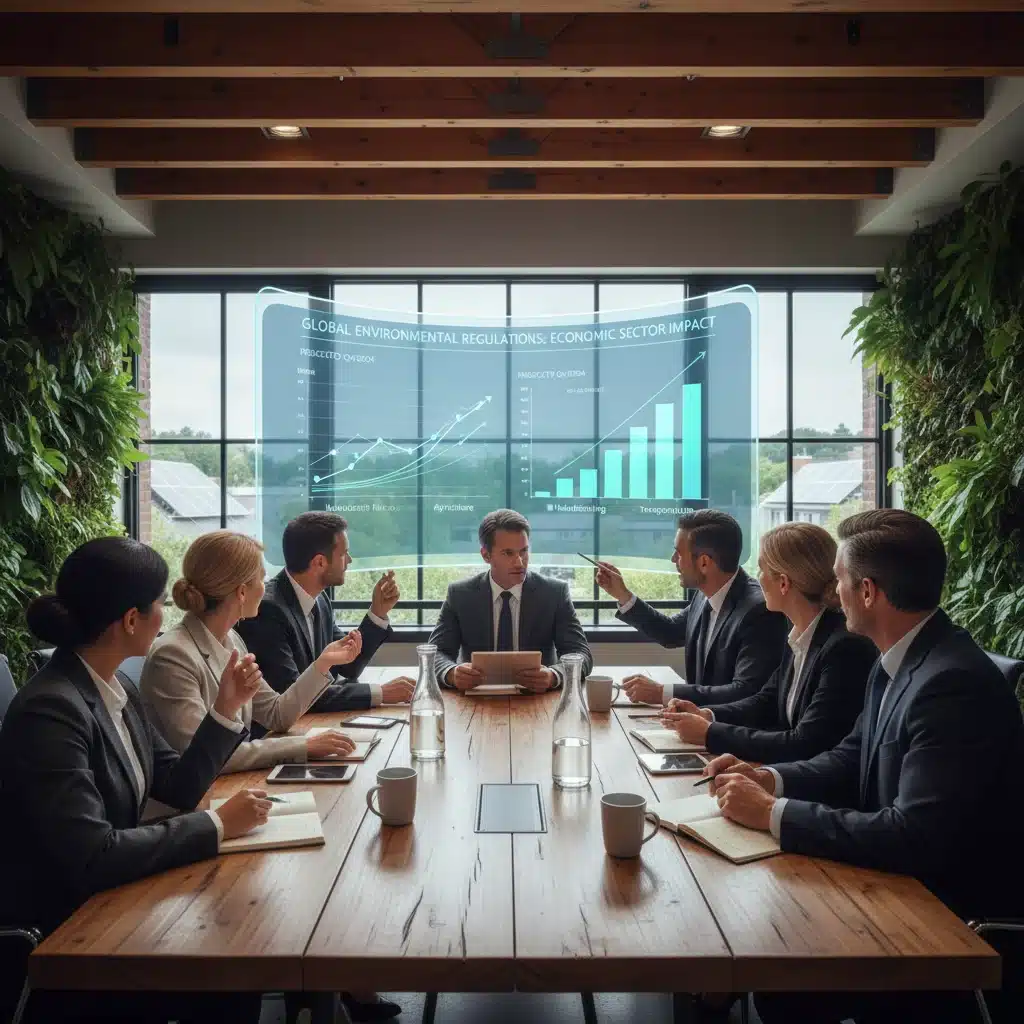 Business leaders discussing the impact of 2026 environmental regulations on industry sectors