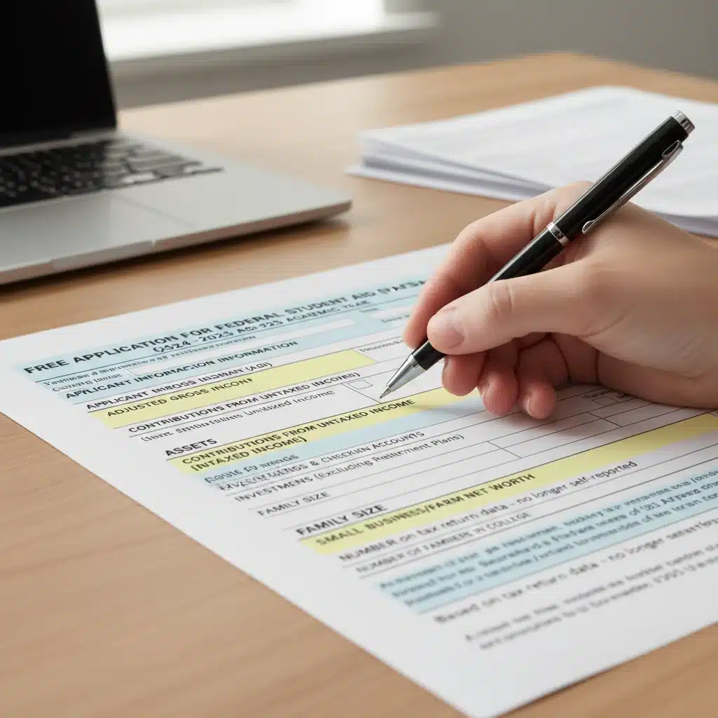 Close-up of FAFSA application form showing updated sections