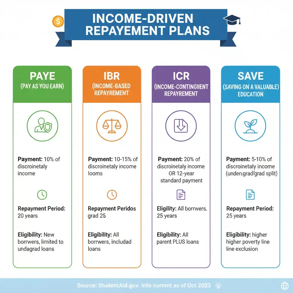 Infographic comparing different income-driven student loan repayment plans