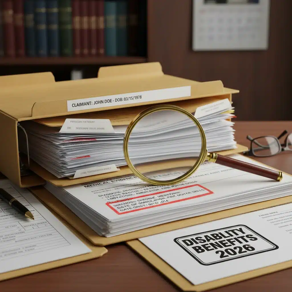 Organized medical and legal documents for disability claim