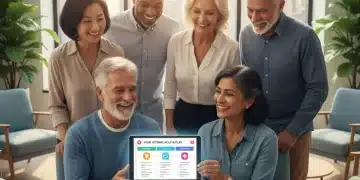 Seniors comparing 2026 Medicare Advantage plans on a tablet with diverse options.