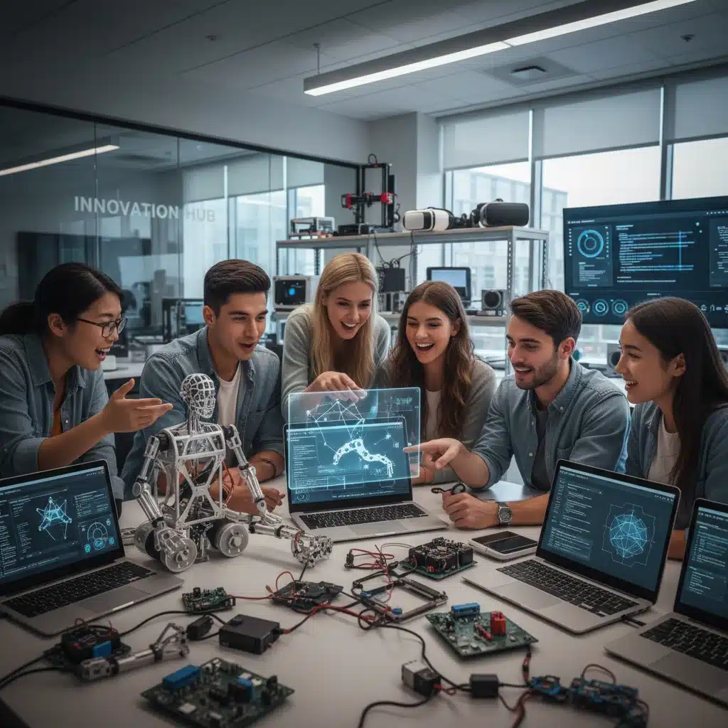 Students collaborating on an AI robotics project, fostering teamwork and practical skills.