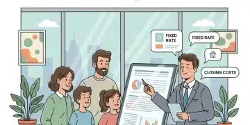 Family reviewing mortgage documents with financial advisor.