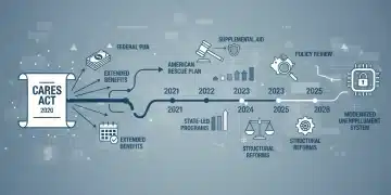 Timeline of unemployment benefits evolution from CARES Act to 2026, showing legislative impact.