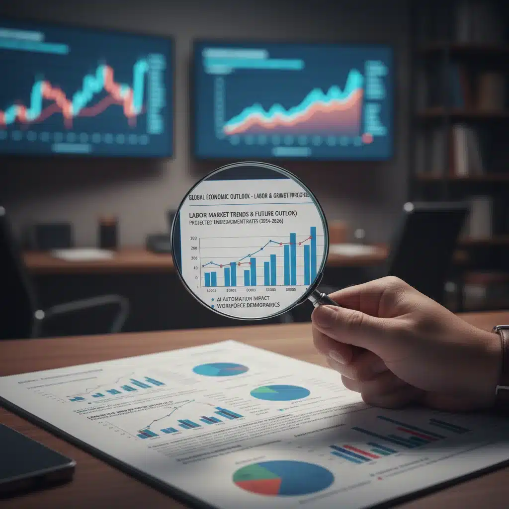 Hand analyzing financial report with economic metrics and 2026 labor projections