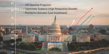 Graph showing CBO projected US GDP growth and economic indicators through 2036