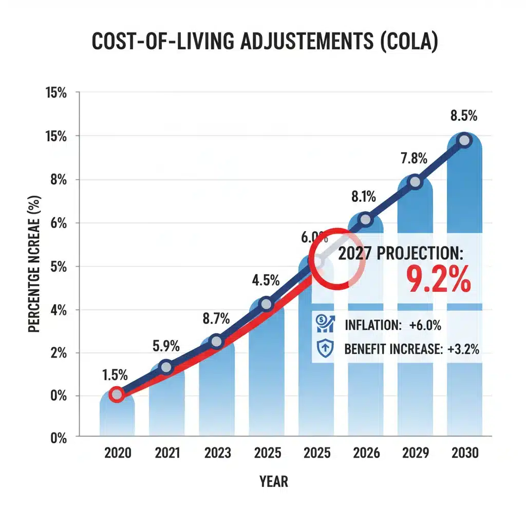 Graph illustrating Social Security COLA trends and future projections