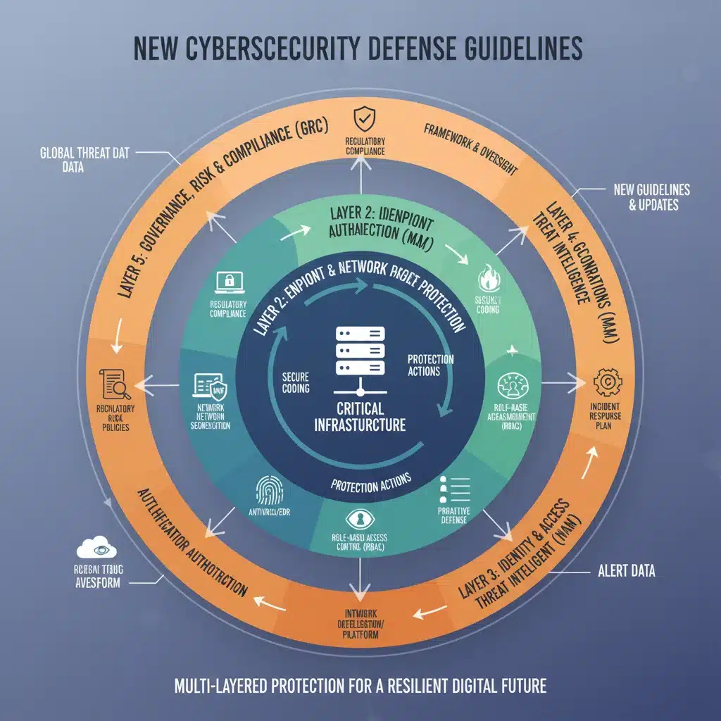 Infographic showing layers of cybersecurity defense for critical infrastructure