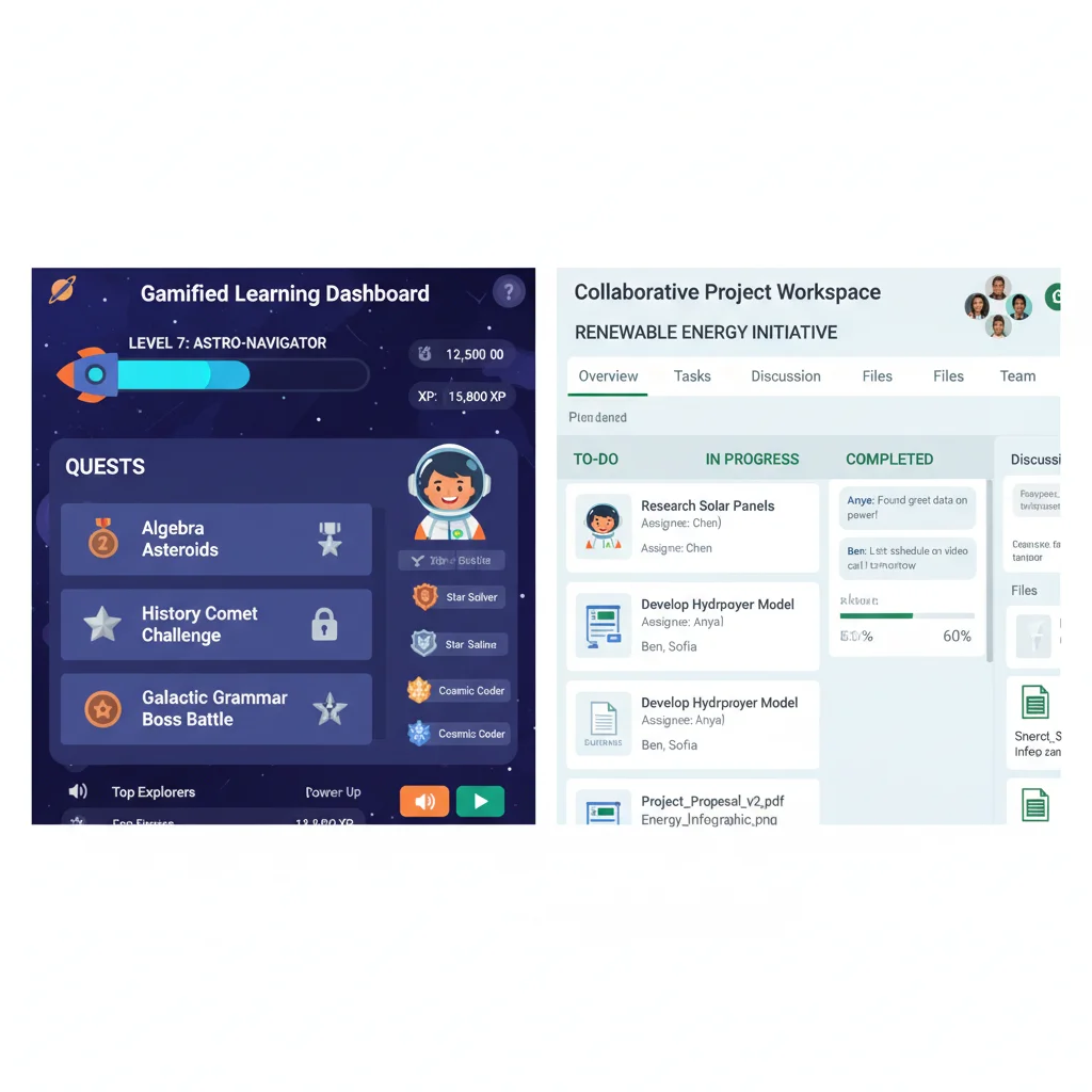 Comparison of gamified learning and collaborative project features in EdTech platforms.