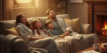 Family staying warm at home with heating assistance