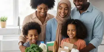 Family with groceries, symbolizing SNAP benefits and food security