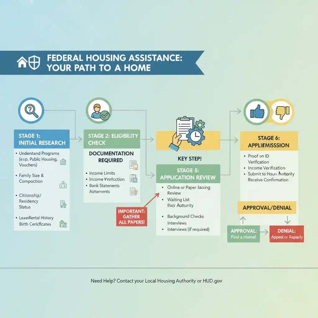 Infographic detailing the application process for federal housing programs