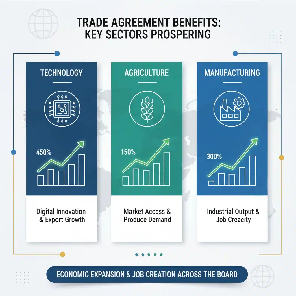 Infographic illustrating key US export sectors benefiting from the new Asian trade agreement.
