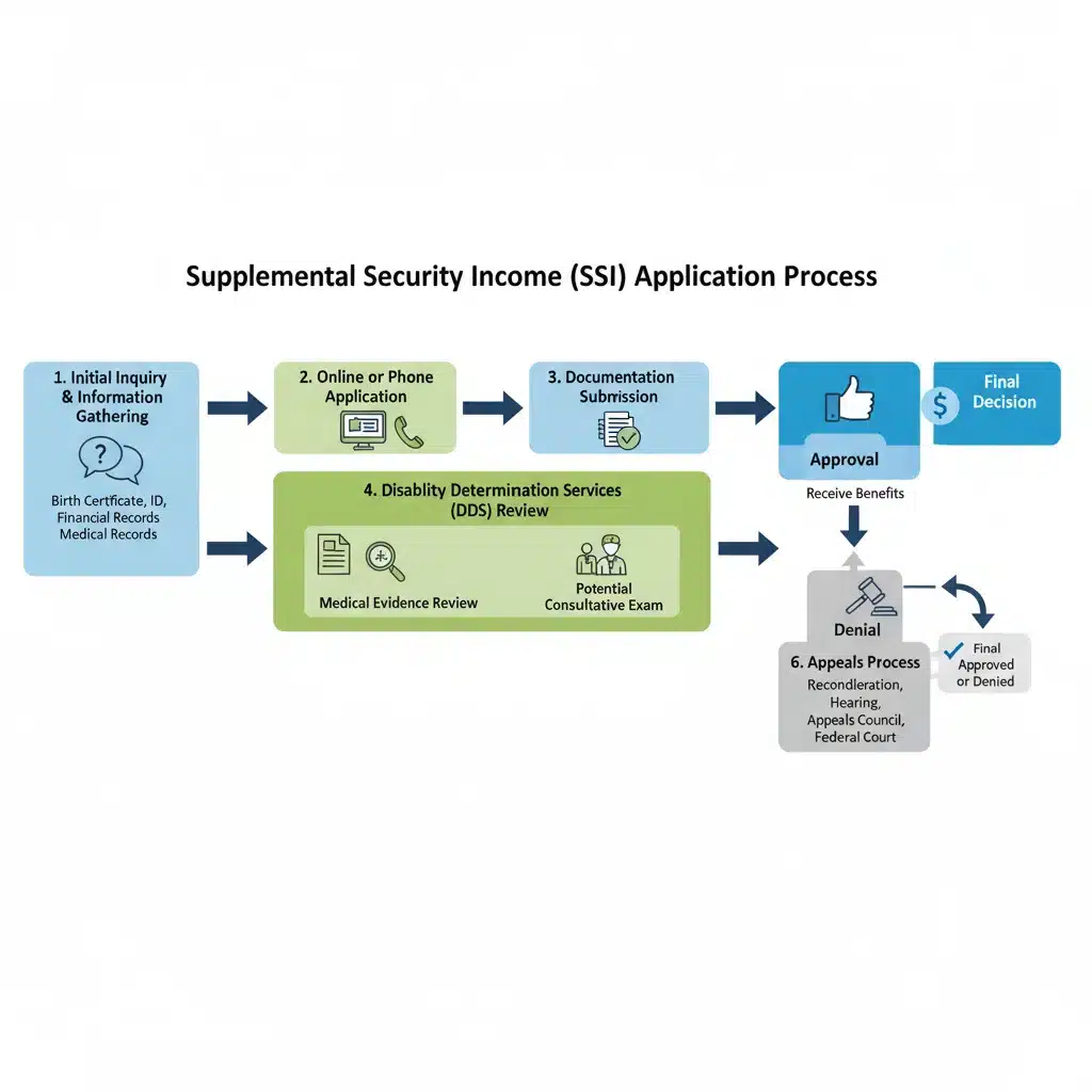 Infographic detailing the SSI application process flow.