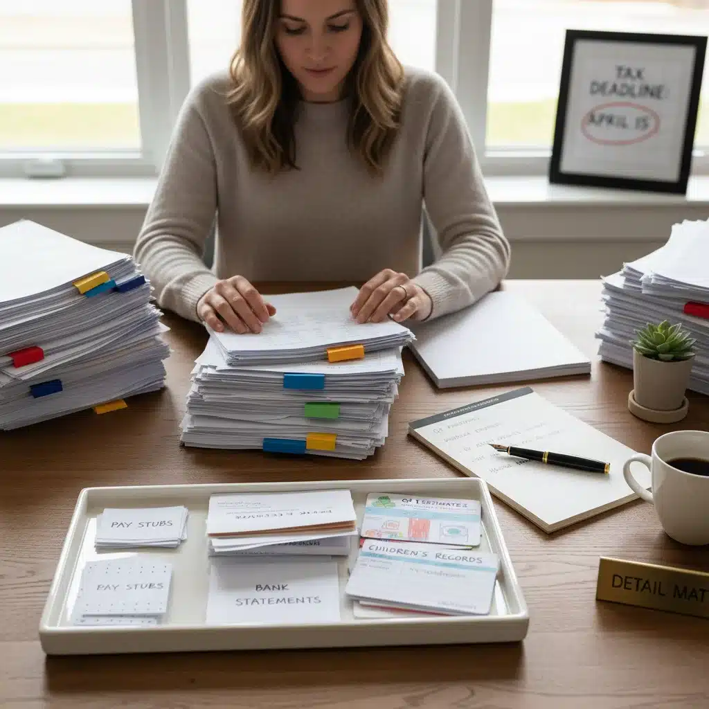 Person organizing financial records for EITC eligibility