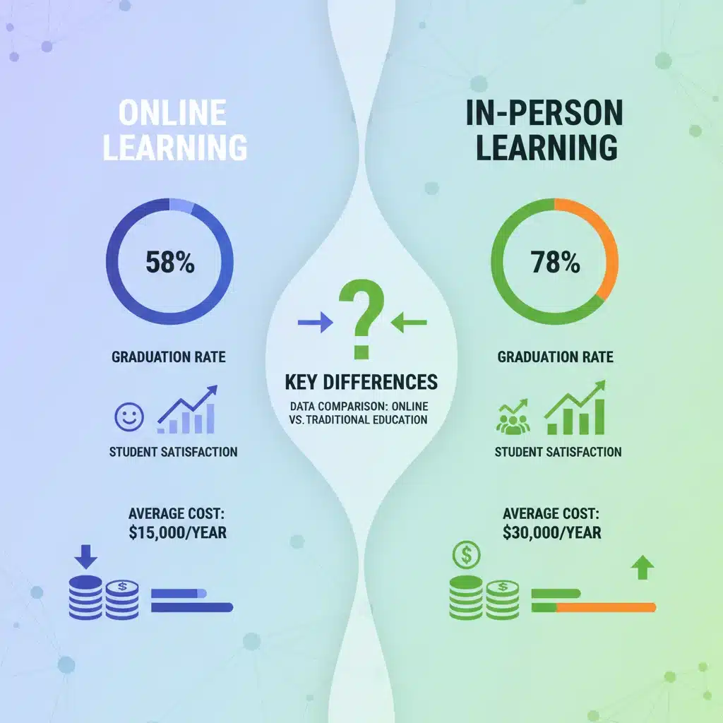 Infographic showing statistical differences in online and in-person learning outcomes