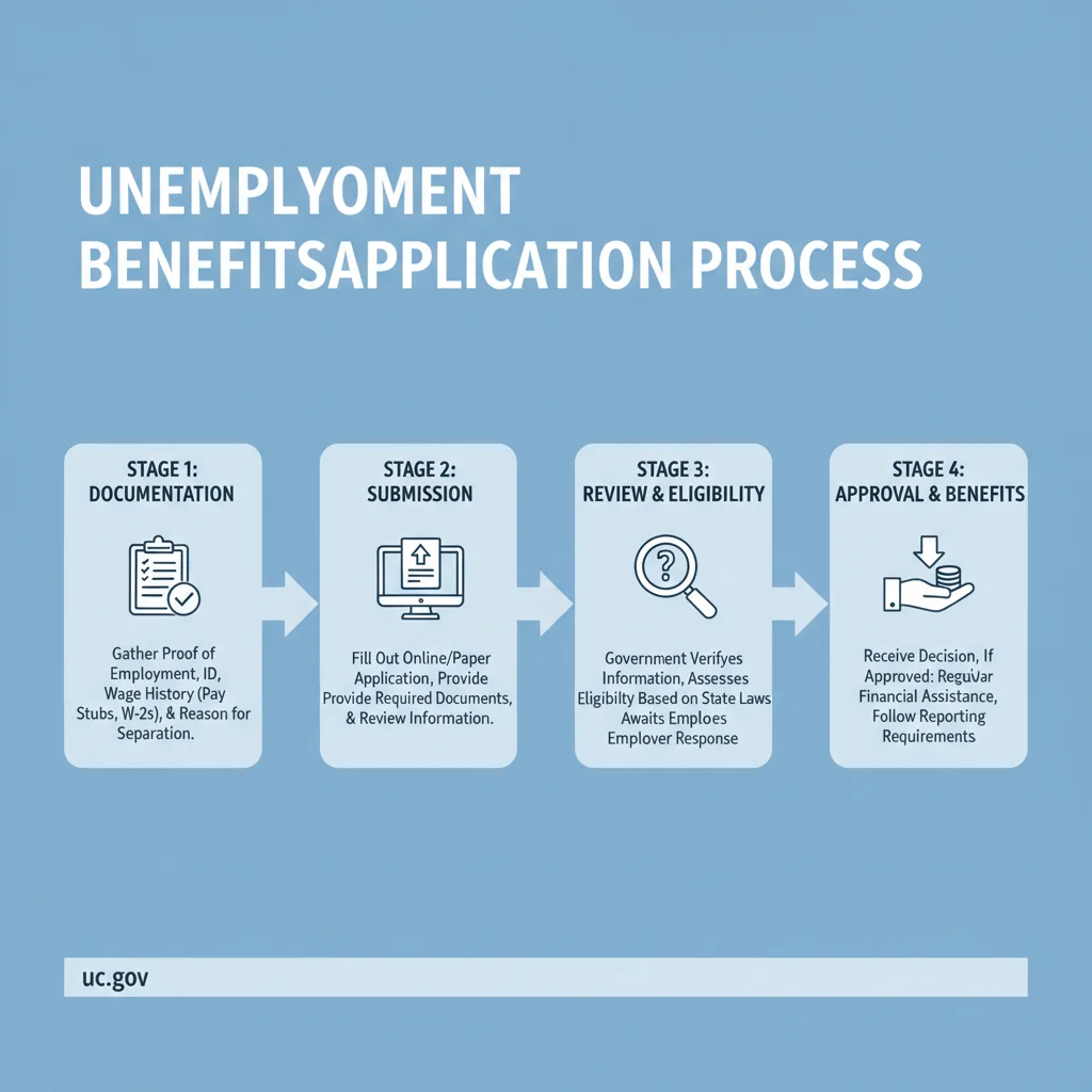 Infographic showing steps for applying for unemployment benefits