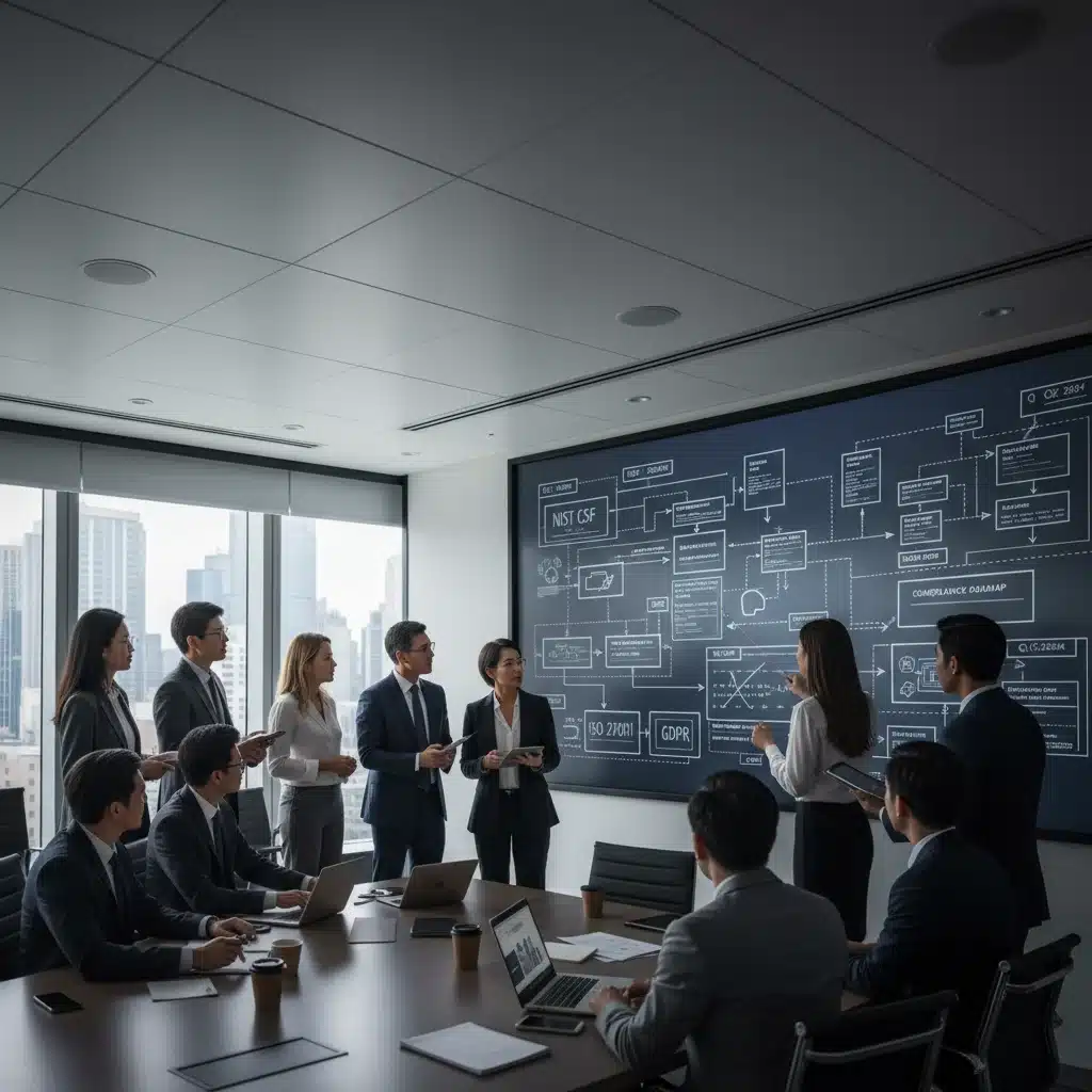 Business team planning for federal cybersecurity compliance