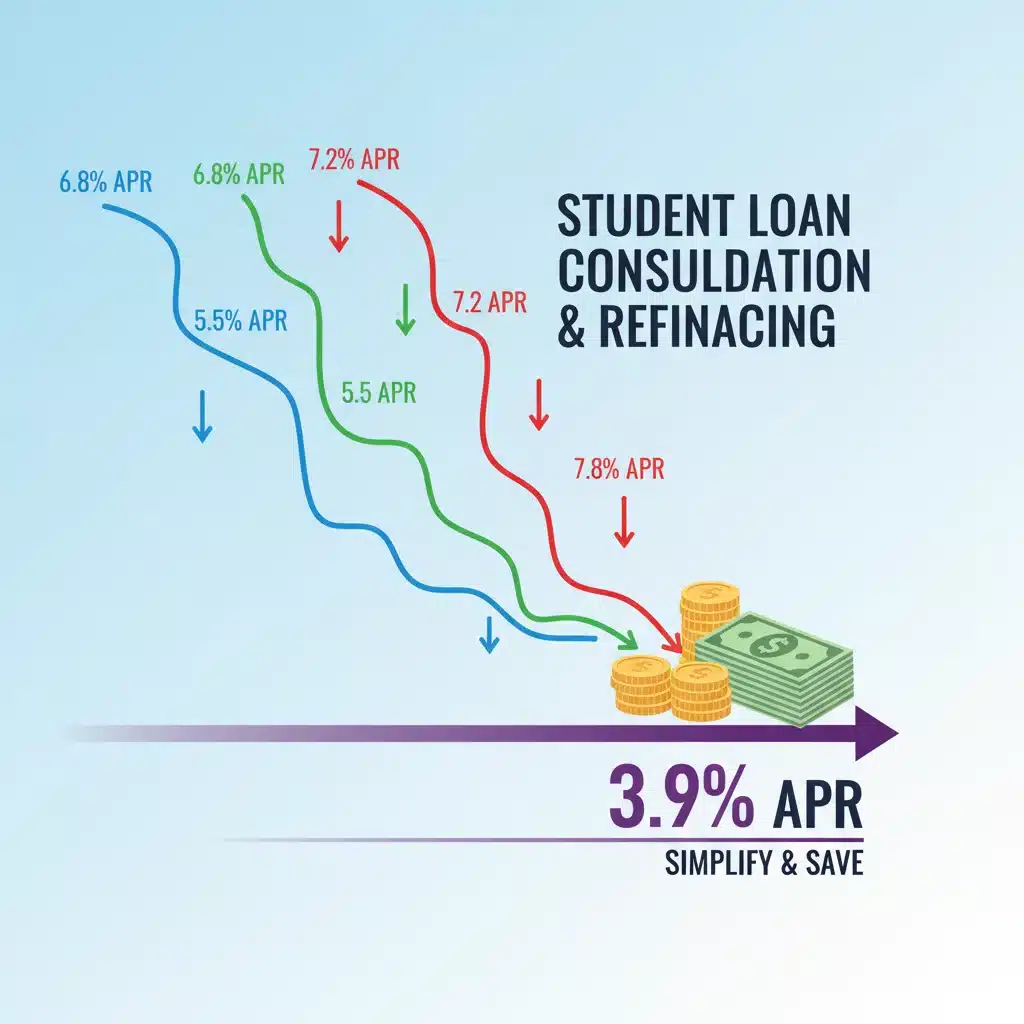 Student loan interest rates converging to a lower rate through refinancing