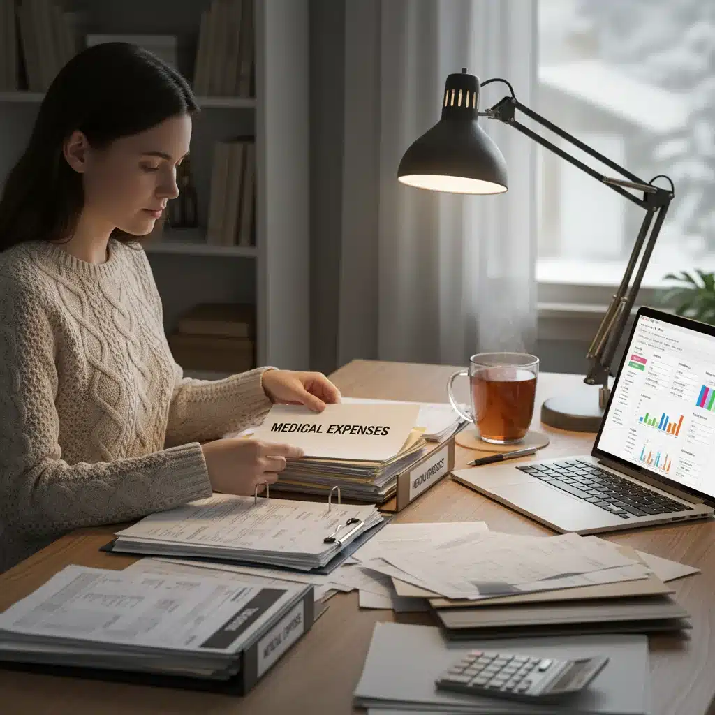 Person organizing tax documents for 2026 tax planning.