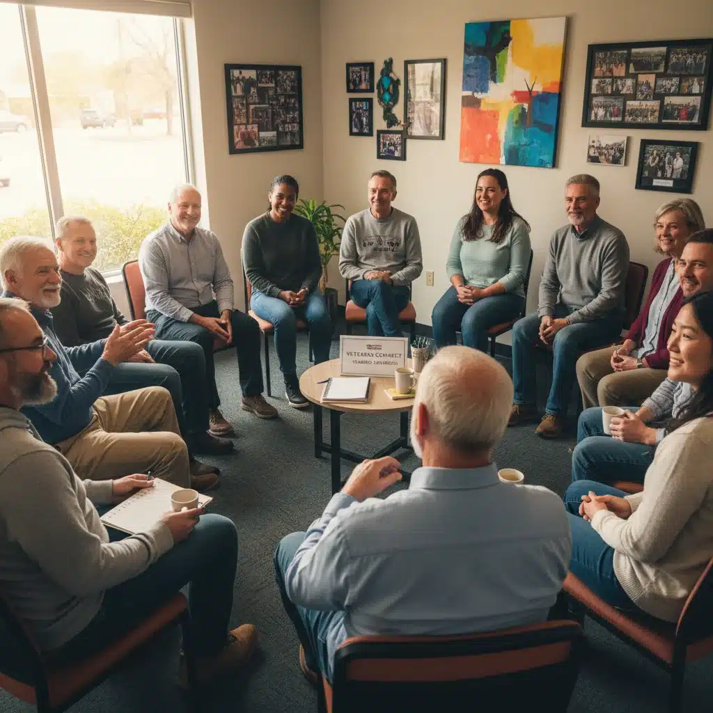 Diverse group of veterans in a supportive community discussion.